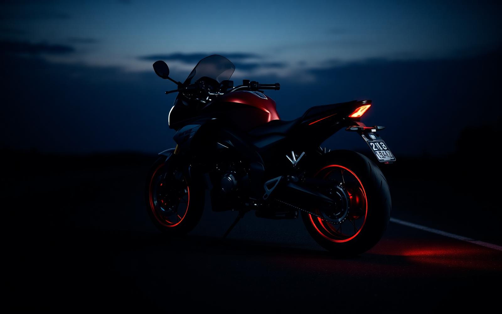 Gece yolda duran modern spor motosiklet